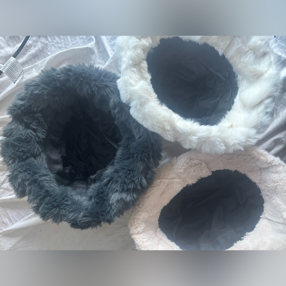 Faux Fur Furry Fuzzy Winter Bucket Hat Set - Black, Cream, White all brand new - Picture 5 of 5